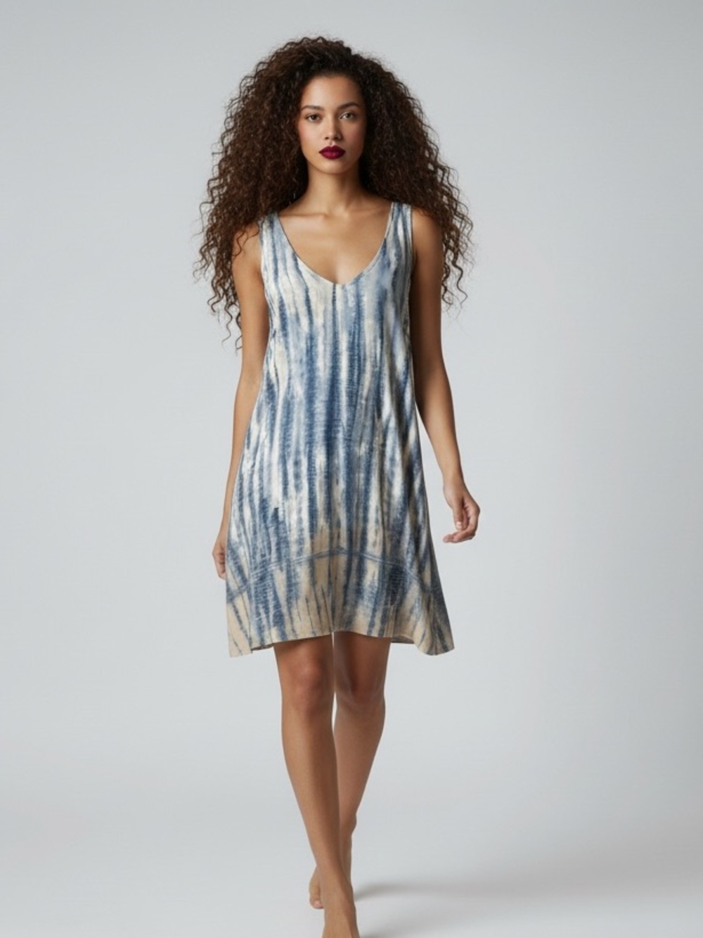 Millibon Blue Tie Dye Sleeveless V-Neck Back-Tie Coverup Dress - Size L